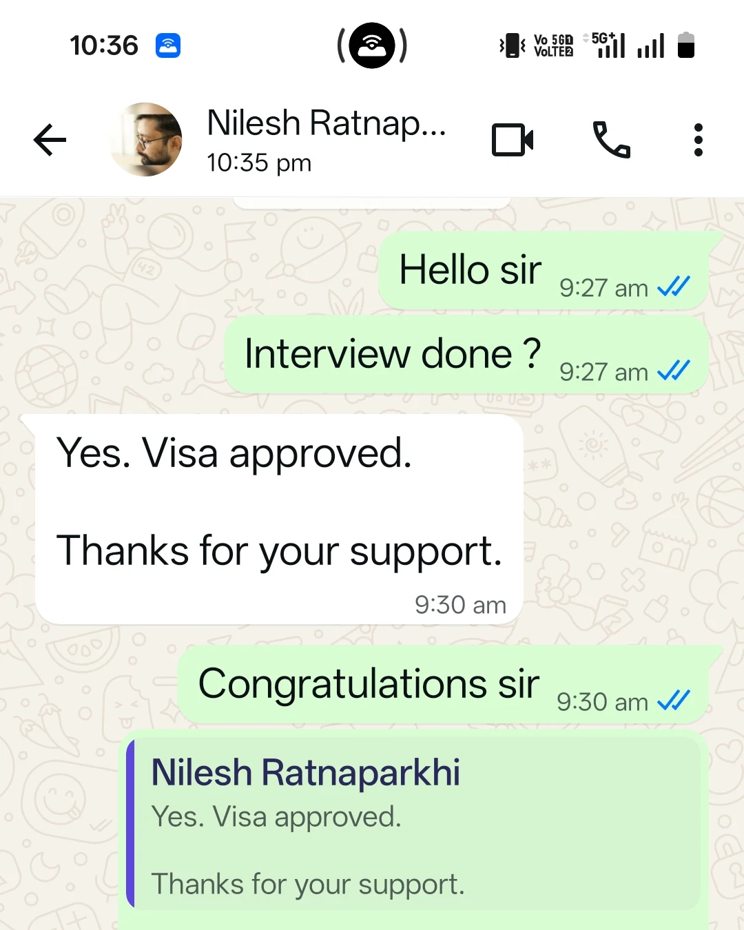 Happy Customer:  For US Visa Approval