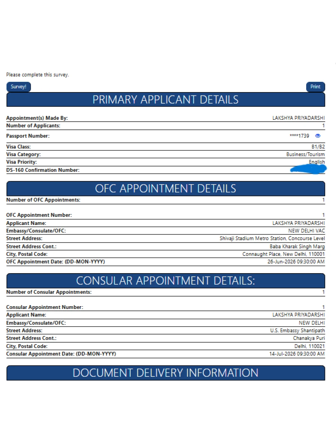 US Visa Appointment Confirmation